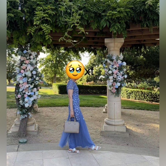 Adrianna Papell Blue Embellished Halter Maxi Gown, like new, wore it for 4 hours - Picture 5 of 6